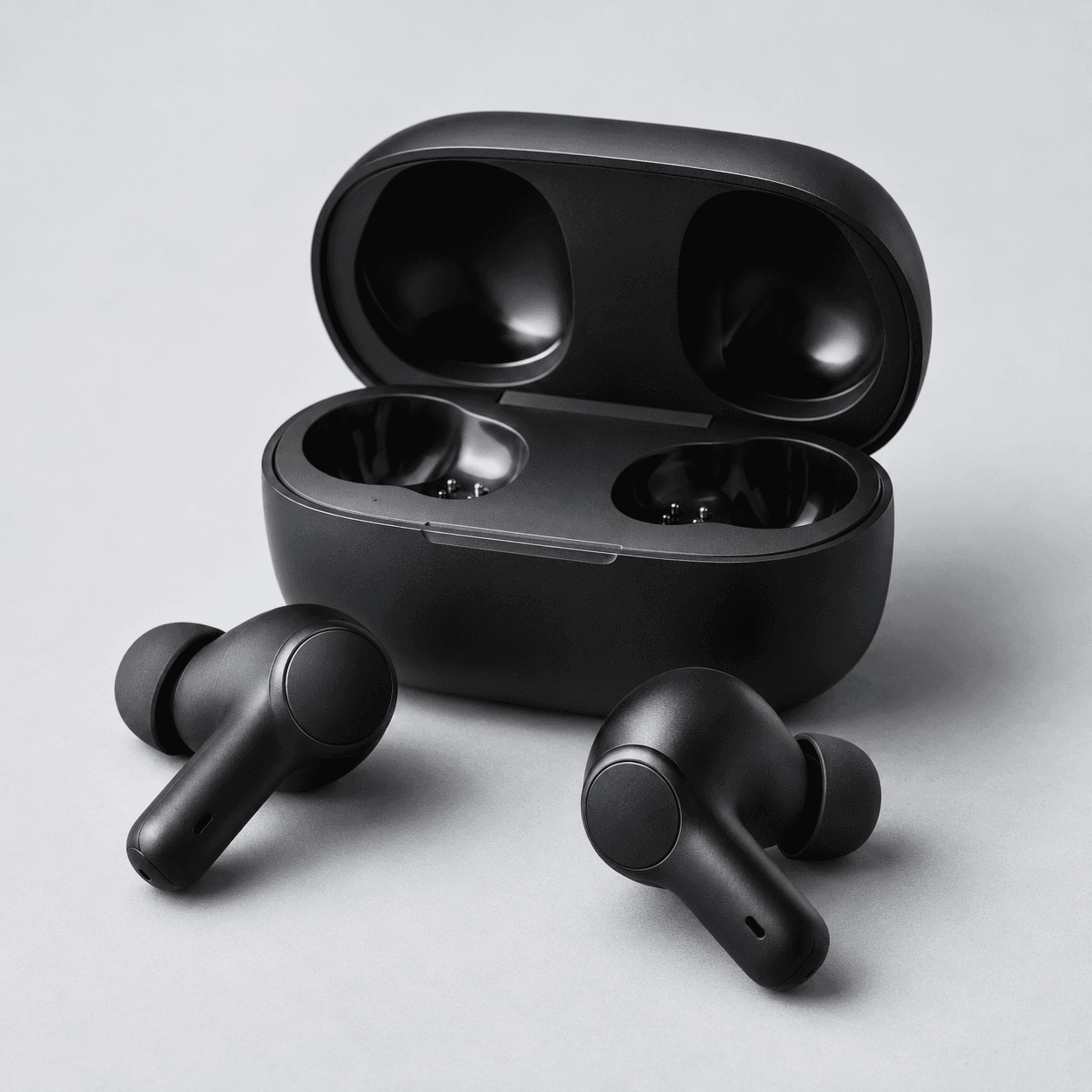 Fones sem fio com estojo de recarga
